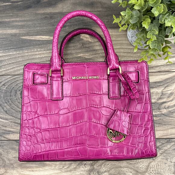 NWOT Michael Kors Croc Embossed Dillon Leather Handbag Satchel NO LONGER STRAP - Picture 2 of 13